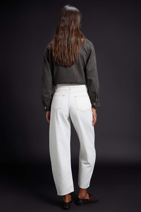 TRENDYOLMİLLA Damen Weiß Einfarbig Barrel Hohe Taille Jeans - Image 3