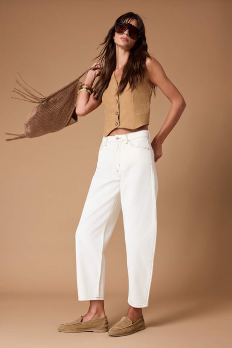 TRENDYOLMİLLA Damen Weiß Einfarbig Barrel Hohe Taille Jeans - Image 4