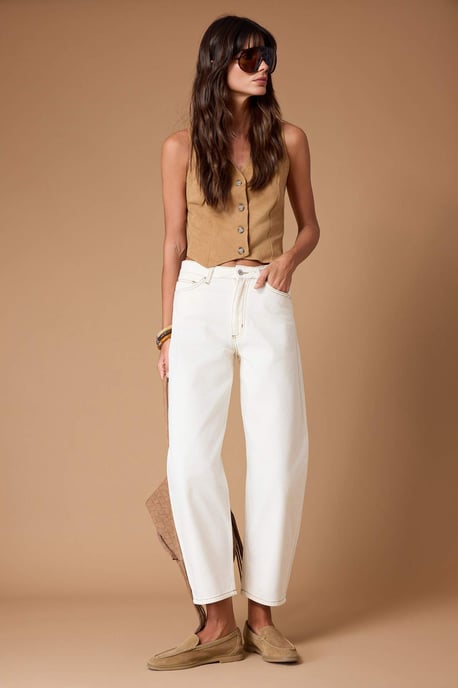 TRENDYOLMİLLA Damen Weiß Einfarbig Barrel Hohe Taille Jeans - Image 5