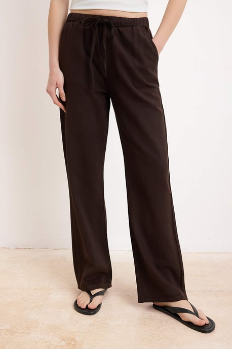 TRENDYOLMİLLA Damen Braun Einfarbig Weites Bein Hohe Taille Jeans - Image 2