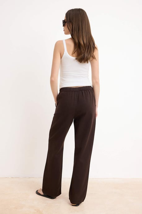 TRENDYOLMİLLA Damen Braun Einfarbig Weites Bein Hohe Taille Jeans - Image 3
