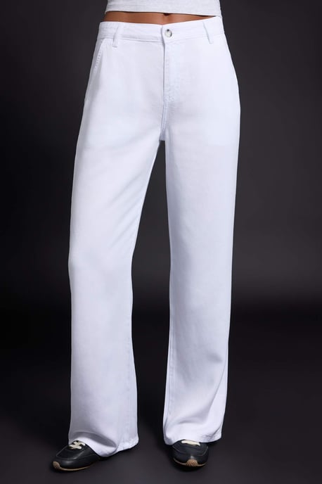 TRENDYOLMİLLA Damen Weiß Einfarbig Weites Bein Tiefe Taille Jeans - Image 2