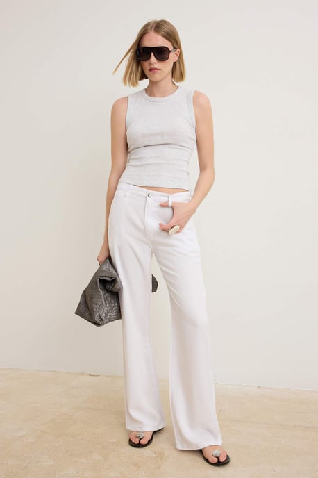 TRENDYOLMİLLA Damen Weiß Einfarbig Weites Bein Tiefe Taille Jeans - Image 4