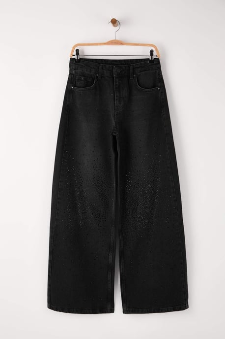 TRENDYOLMİLLA Damen Schwarz Einfarbig Weites Bein Normale Taille Jeans - Image 4