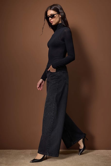 TRENDYOLMİLLA Damen Schwarz Einfarbig Weites Bein Normale Taille Jeans - Image 6