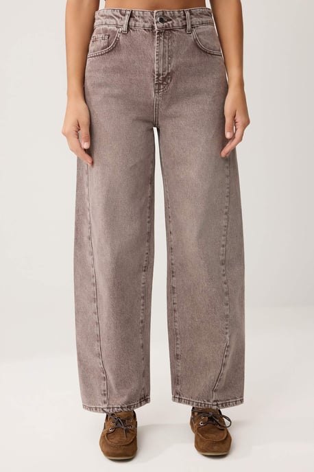 TRENDYOLMİLLA Damen Braun Einfarbig Barrel Hohe Taille Jeans - Image 2