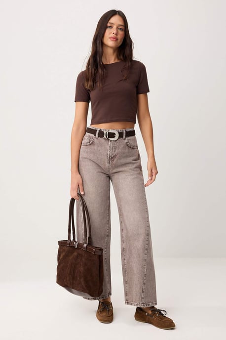 TRENDYOLMİLLA Damen Braun Einfarbig Barrel Hohe Taille Jeans - Image 4