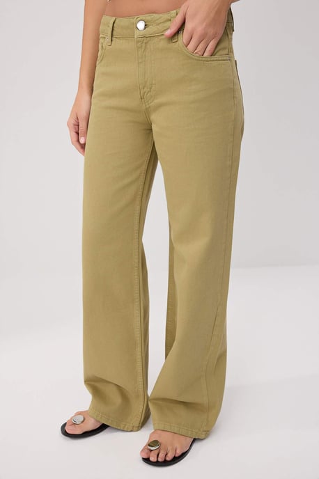 TRENDYOLMİLLA Damen Khaki Einfarbig Weites Bein Normale Taille Jeans - Image 2