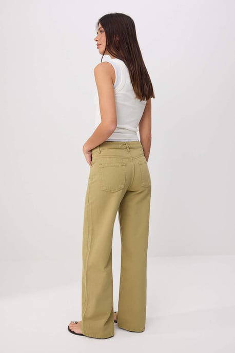 TRENDYOLMİLLA Damen Khaki Einfarbig Weites Bein Normale Taille Jeans - Image 3