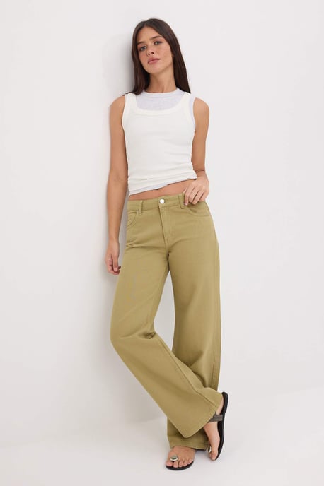 TRENDYOLMİLLA Damen Khaki Einfarbig Weites Bein Normale Taille Jeans - Image 4