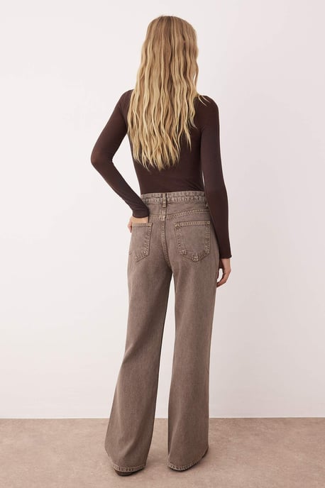 TRENDYOLMİLLA Damen Braun Einfarbig Weites Bein Hohe Taille Jeans - Image 2