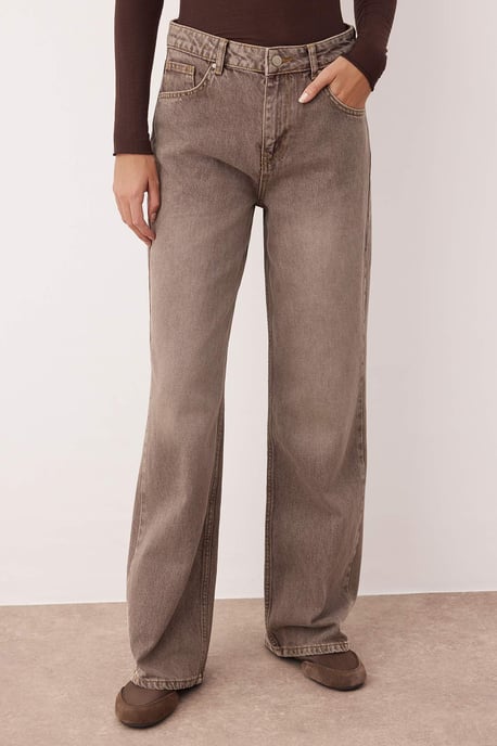 TRENDYOLMİLLA Damen Braun Einfarbig Weites Bein Hohe Taille Jeans - Image 3