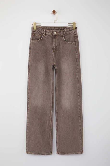 TRENDYOLMİLLA Damen Braun Einfarbig Weites Bein Hohe Taille Jeans - Image 4