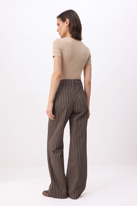 TRENDYOLMİLLA Damen Braun Gestreift Weites Bein Hohe Taille Jeans - Image 3