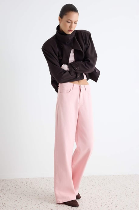 TRENDYOLMİLLA Damen Rosa Einfarbig Weites Bein Hohe Taille Jeans - Image 1