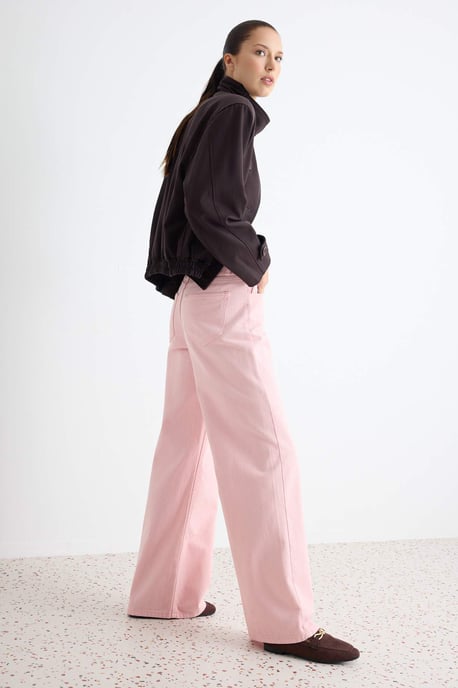 TRENDYOLMİLLA Damen Rosa Einfarbig Weites Bein Hohe Taille Jeans - Image 2