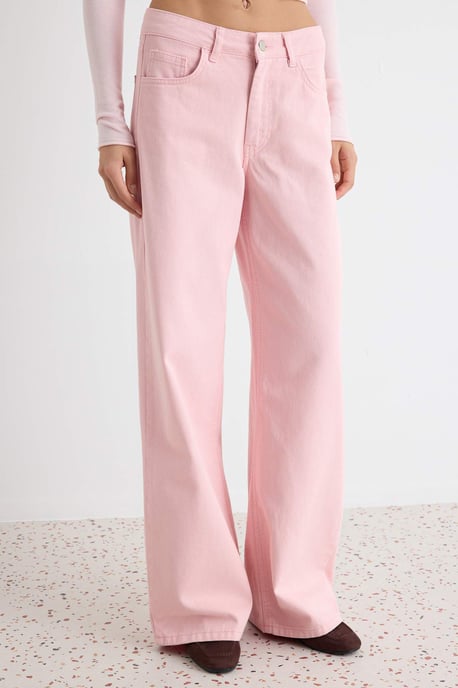 TRENDYOLMİLLA Damen Rosa Einfarbig Weites Bein Hohe Taille Jeans - Image 3