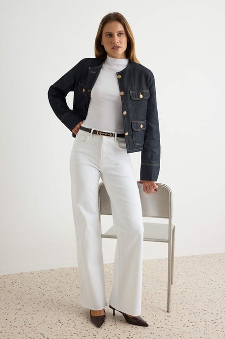 TRENDYOLMİLLA Damen Weiß Einfarbig Weites Bein Hohe Taille Jeans - Image 6