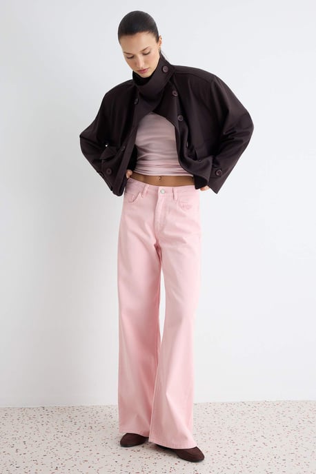 TRENDYOLMİLLA Damen Rosa Einfarbig Weites Bein Hohe Taille Jeans - Image 6
