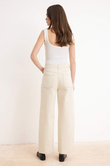 TRENDYOLMİLLA Damen Ecru Einfarbig Barrel Hohe Taille Jeans - Image 3