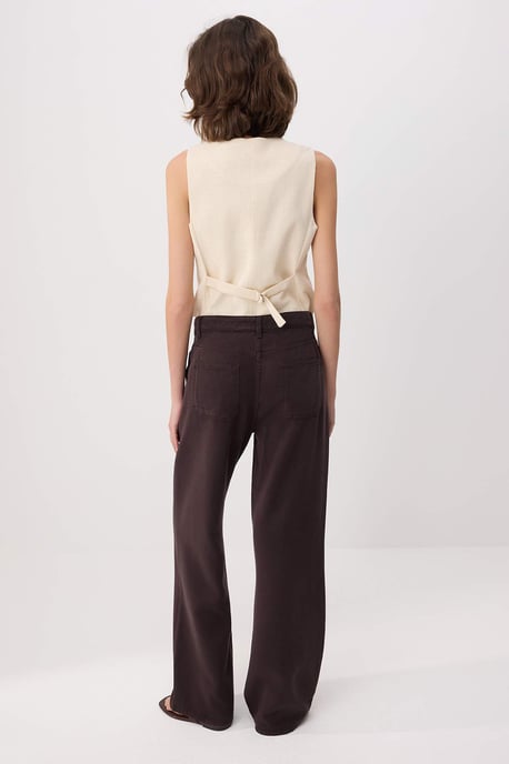TRENDYOLMİLLA Damen Braun Einfarbig Weites Bein Tiefe Taille Jeans - Image 3