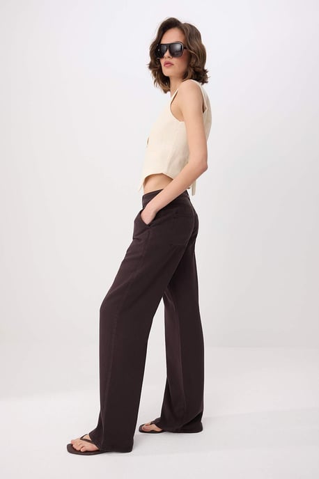 TRENDYOLMİLLA Damen Braun Einfarbig Weites Bein Tiefe Taille Jeans - Image 5