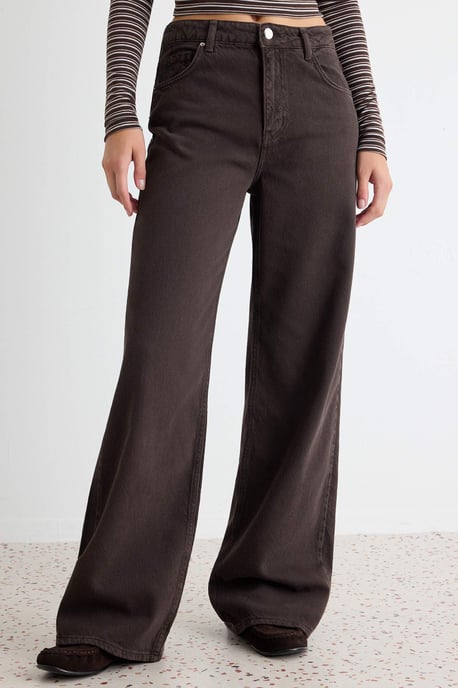 TRENDYOLMİLLA Damen Braun Einfarbig Weites Bein Normale Taille Jeans - Image 2