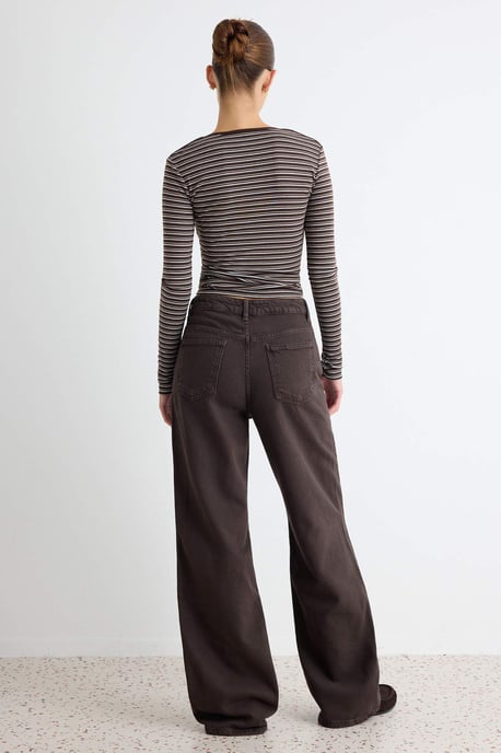 TRENDYOLMİLLA Damen Braun Einfarbig Weites Bein Normale Taille Jeans - Image 3