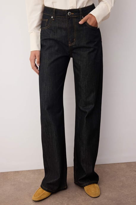 TRENDYOLMİLLA Damen Schwarz Einfarbig Weites Bein Hohe Taille Jeans - Image 1