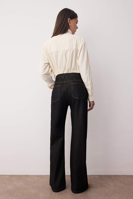 TRENDYOLMİLLA Damen Schwarz Einfarbig Weites Bein Hohe Taille Jeans - Image 3