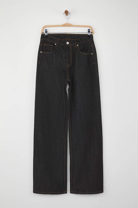 TRENDYOLMİLLA Damen Schwarz Einfarbig Weites Bein Hohe Taille Jeans - Image 4