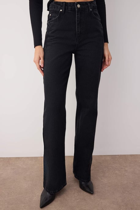 TRENDYOLMİLLA Damen Schwarz Einfarbig Weites Bein Hohe Taille Jeans - Image 2