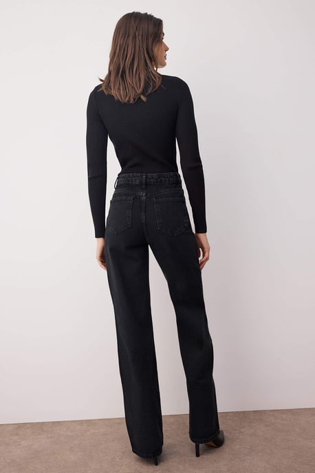 TRENDYOLMİLLA Damen Schwarz Einfarbig Weites Bein Hohe Taille Jeans - Image 3