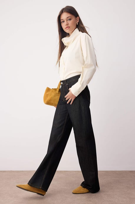 TRENDYOLMİLLA Damen Schwarz Einfarbig Weites Bein Hohe Taille Jeans - Image 6