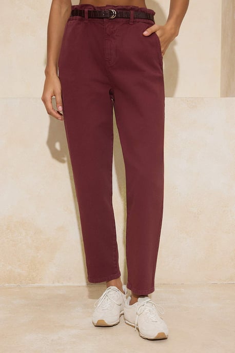 TRENDYOLMİLLA Damen Bordeaux Einfarbig Barrel Hohe Taille Jeans - Image 2