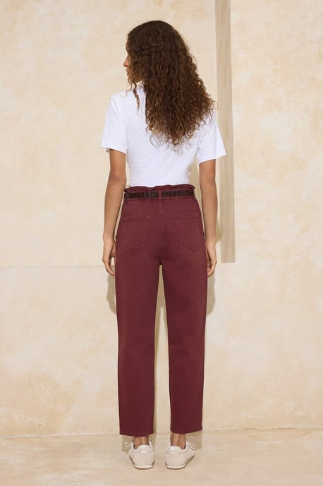 TRENDYOLMİLLA Damen Bordeaux Einfarbig Barrel Hohe Taille Jeans - Image 3