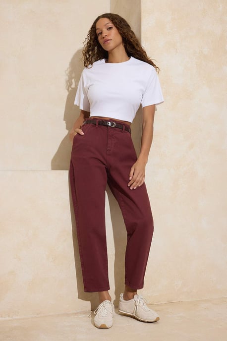 TRENDYOLMİLLA Damen Bordeaux Einfarbig Barrel Hohe Taille Jeans - Image 4