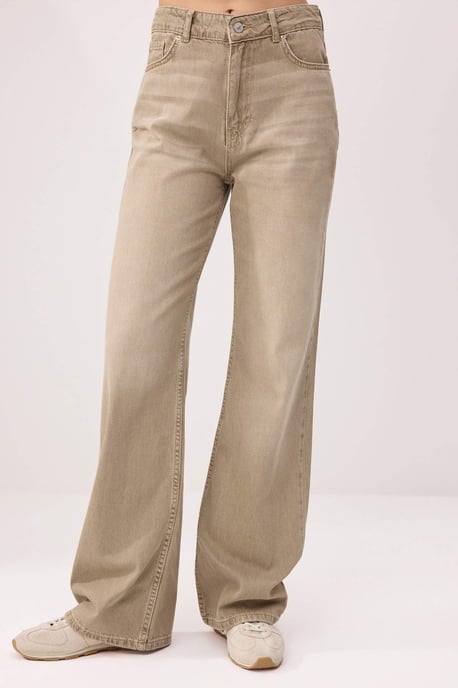 TRENDYOLMİLLA Damen Beige Einfarbig Weites Bein Hohe Taille Jeans - Image 2