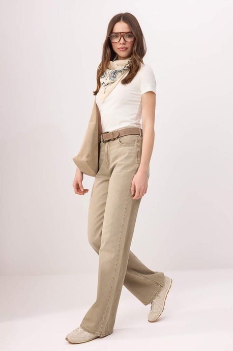 TRENDYOLMİLLA Damen Beige Einfarbig Weites Bein Hohe Taille Jeans - Image 4