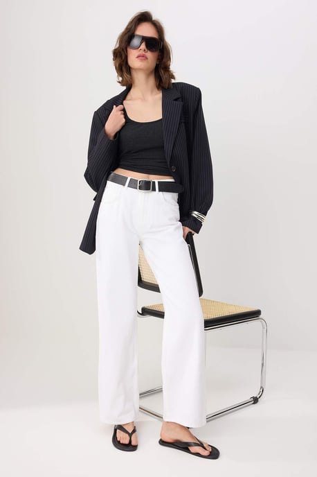 TRENDYOLMİLLA Damen Weiß Einfarbig Weites Bein Hohe Taille Jeans - Image 1