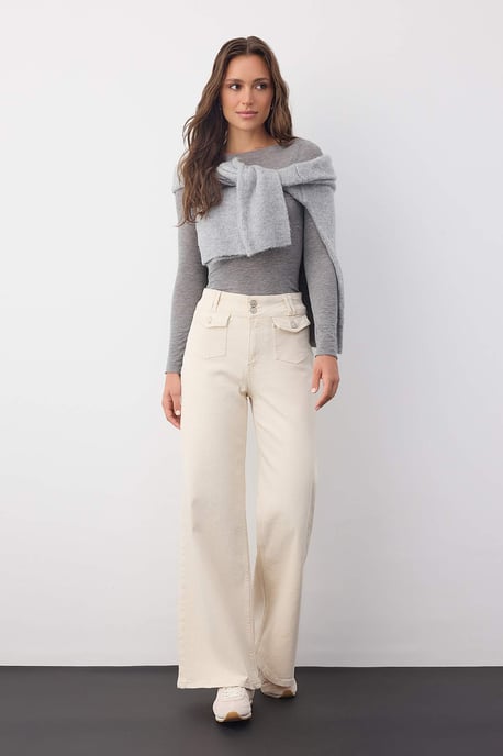 TRENDYOLMİLLA Damen Ecru Einfarbig Weites Bein Hohe Taille Jeans - Image 4