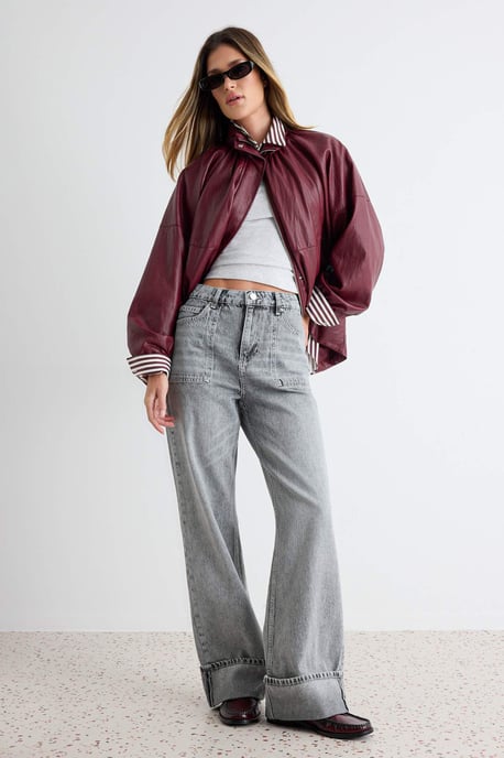 TRENDYOLMİLLA Damen Grau Einfarbig Weites Bein Hohe Taille Jeans - Image 1