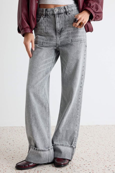 TRENDYOLMİLLA Damen Grau Einfarbig Weites Bein Hohe Taille Jeans - Image 2