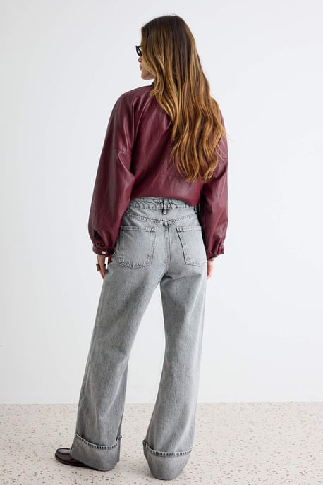 TRENDYOLMİLLA Damen Grau Einfarbig Weites Bein Hohe Taille Jeans - Image 3