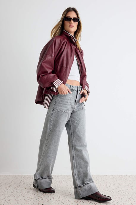 TRENDYOLMİLLA Damen Grau Einfarbig Weites Bein Hohe Taille Jeans - Image 6