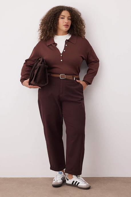 Trendyol Curve Damen Braun Einfarbig Mom Hohe Taille Große Größen Jeans - Image 1