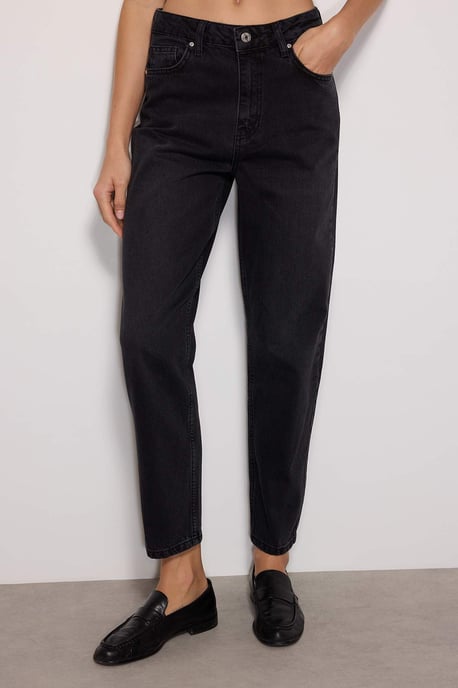 TRENDYOLMİLLA Damen Schwarz Einfarbig Mom Hohe Taille Jeans - Image 2