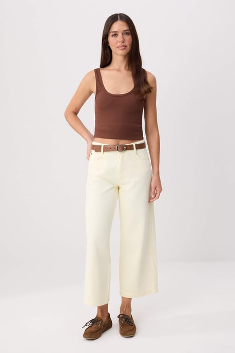 TRENDYOLMİLLA Damen Gelb Einfarbig Culotte Hohe Taille Jeans - Image 1