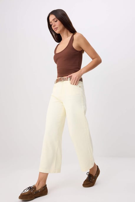 TRENDYOLMİLLA Damen Gelb Einfarbig Culotte Hohe Taille Jeans - Image 4