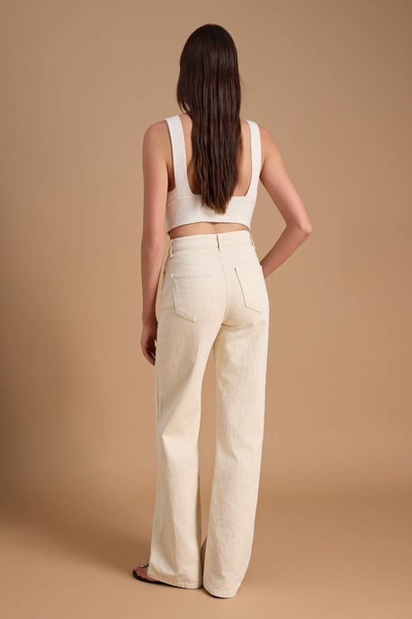 TRENDYOLMİLLA Damen Ecru Einfarbig Weites Bein Hohe Taille Jeans - Image 3